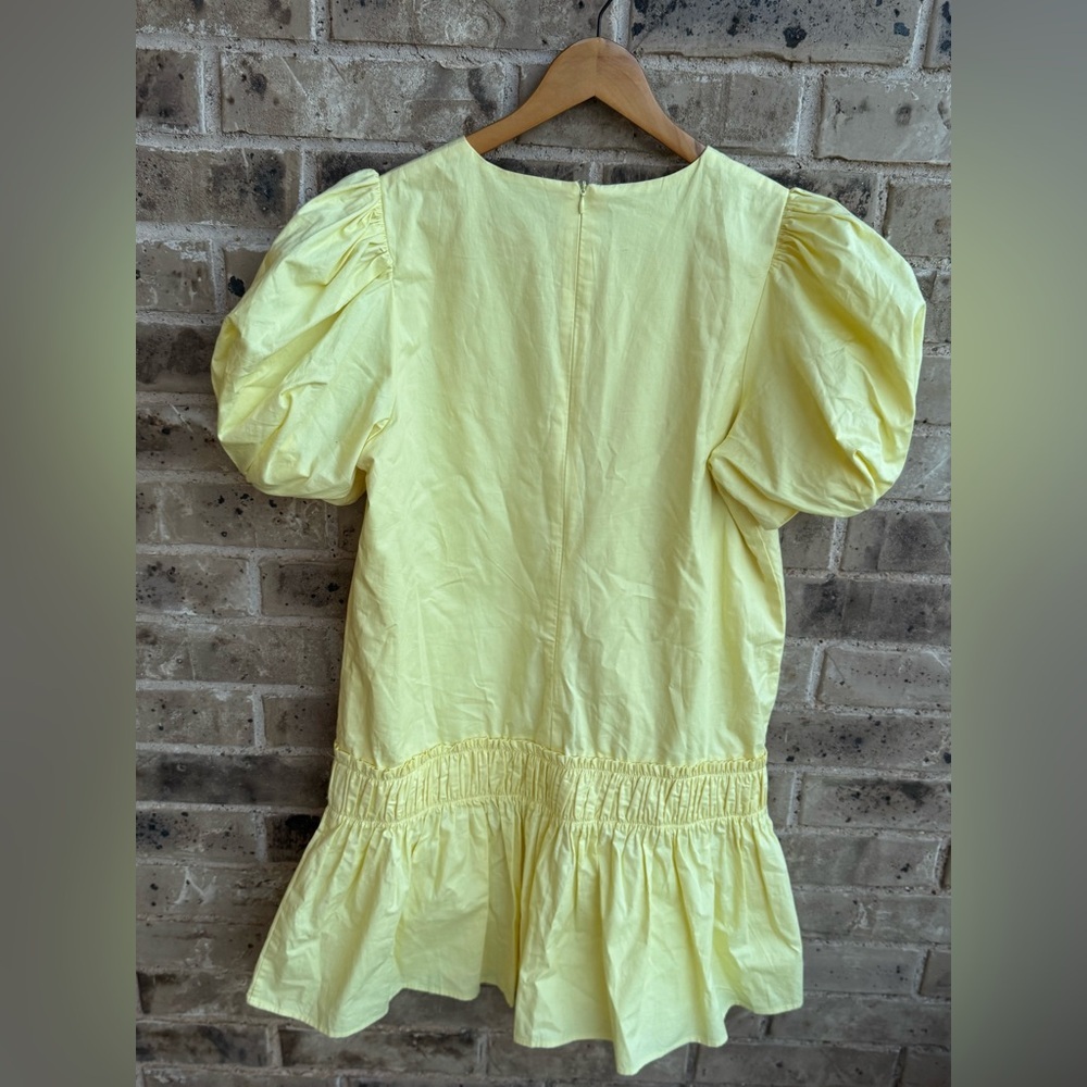 ENGLISH FACTORY
Ruffle Detail Puff Sleeve Poplin Dress size Large Yellow - Picture 11 of 12